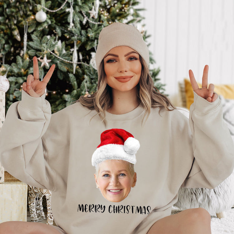 Custom Face Christmas Sweatshirt, Personalized Santa Hat Sweatshirt