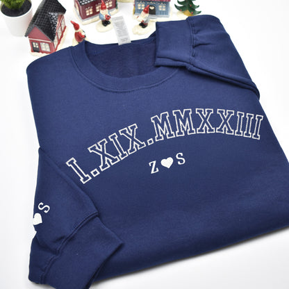 Custom Roman numeral embroidered matching sweatshirts for couples