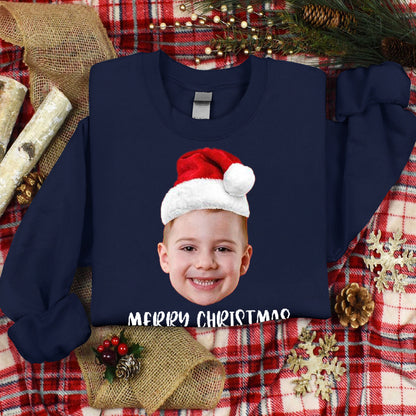 Custom Face Christmas Sweatshirt, Personalized Santa Hat Sweatshirt