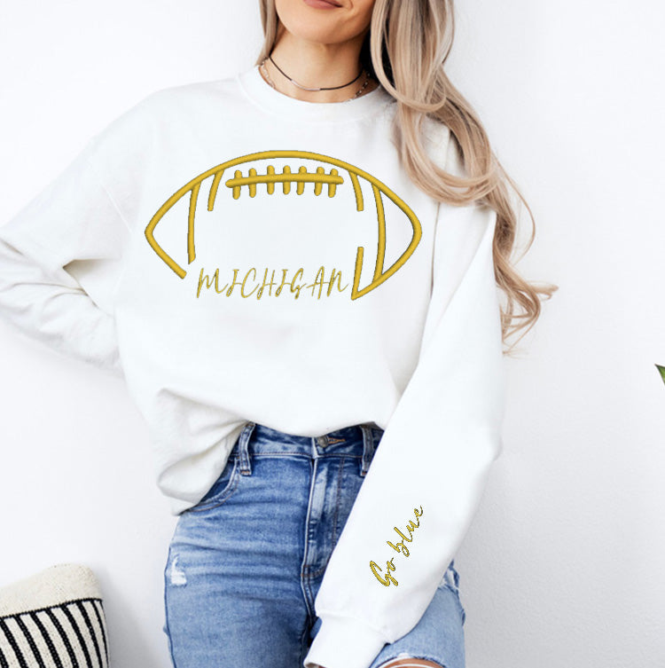 Embroidered Michigan Go blue Game Day Shirt,  Embroidered Touchdown Football Shirt Sweatshirt