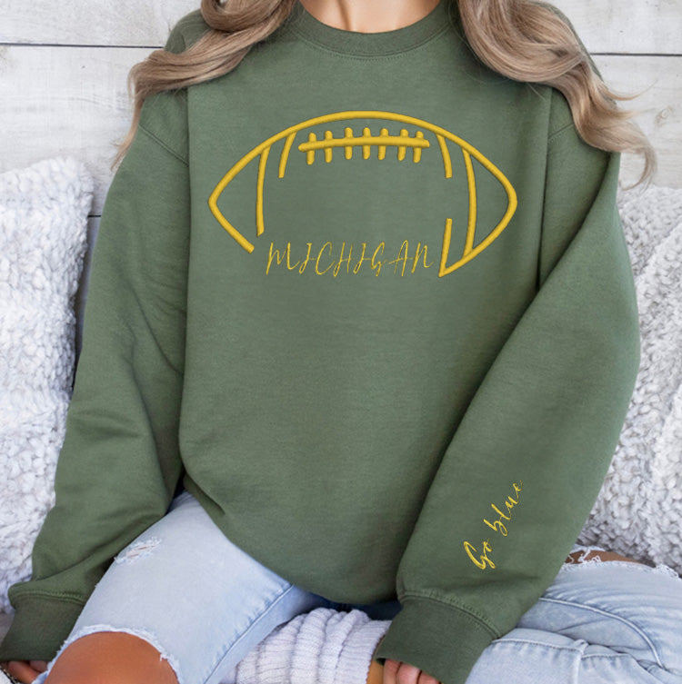 Embroidered Michigan Go blue Game Day Shirt,  Embroidered Touchdown Football Shirt Sweatshirt