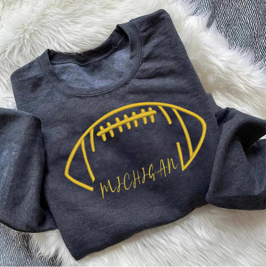 Embroidered Michigan Go blue Game Day Shirt,  Embroidered Touchdown Football Shirt Sweatshirt