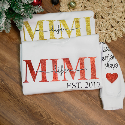 Glitter Mimi Life Est Sweatshirt, Custom Name And Grandkids Sweatshirt