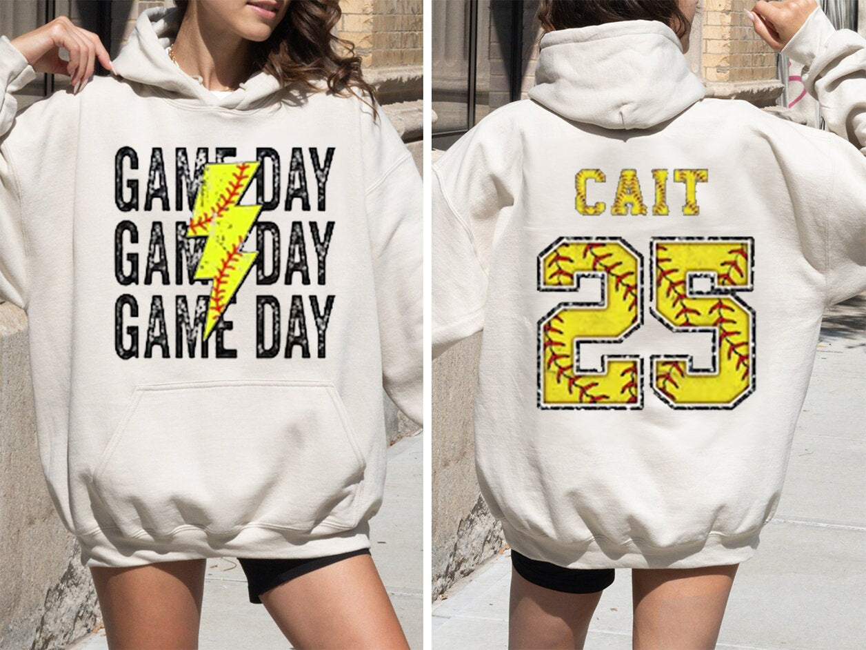 Custom Game Day Mom Baseball/Softball/Football Sweatshirt, Child Name & Number Game Season Shirt, Gameday Sports Mama Sweatshirt