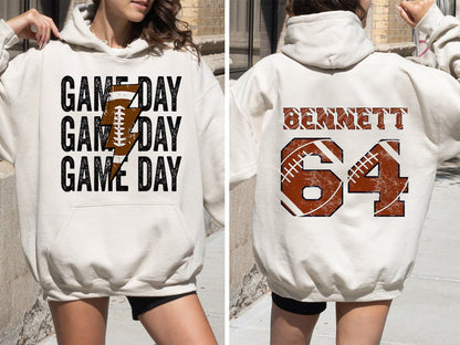 Custom Game Day Mom Baseball/Softball/Football Sweatshirt, Child Name & Number Game Season Shirt, Gameday Sports Mama Sweatshirt