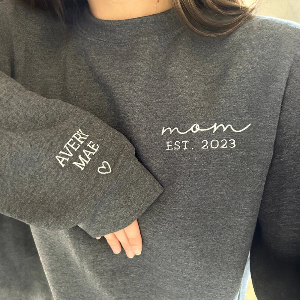 Embroidered Mom Crewneck, Grandmother Sweatshirt with Kids Names, Personalized Embroidered