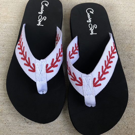 Embroidered Baseball/Football/Softball Flip Flops  Sandals Baseball/Football/Softball Thongs Cocomo Soul