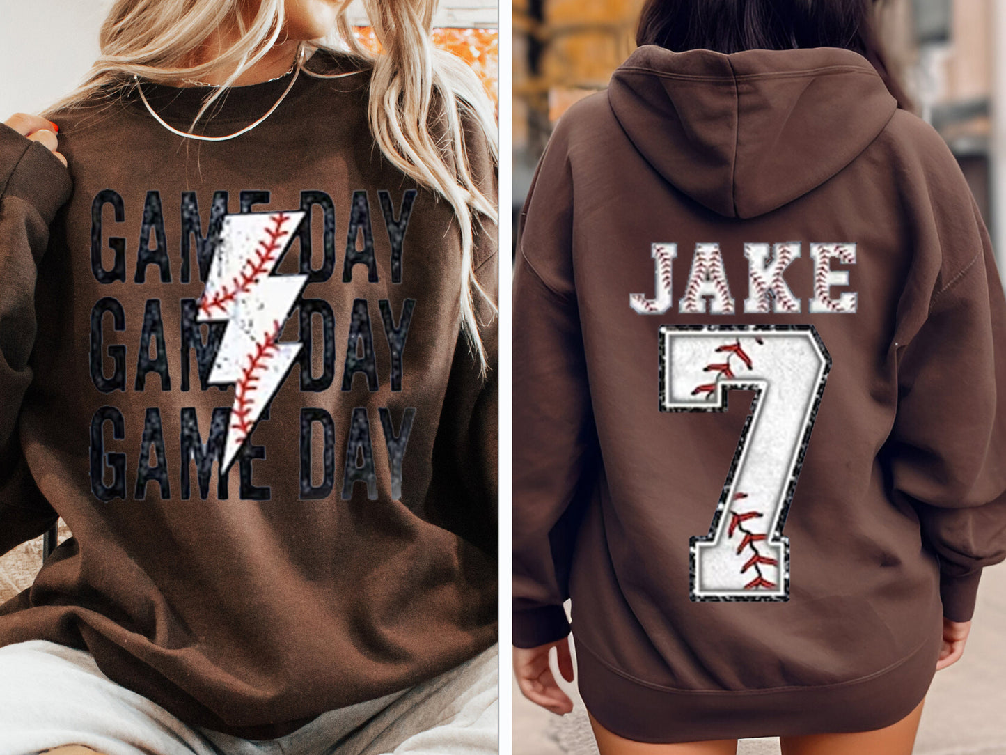 Custom Game Day Mom Baseball/Softball/Football Sweatshirt, Child Name & Number Game Season Shirt, Gameday Sports Mama Sweatshirt