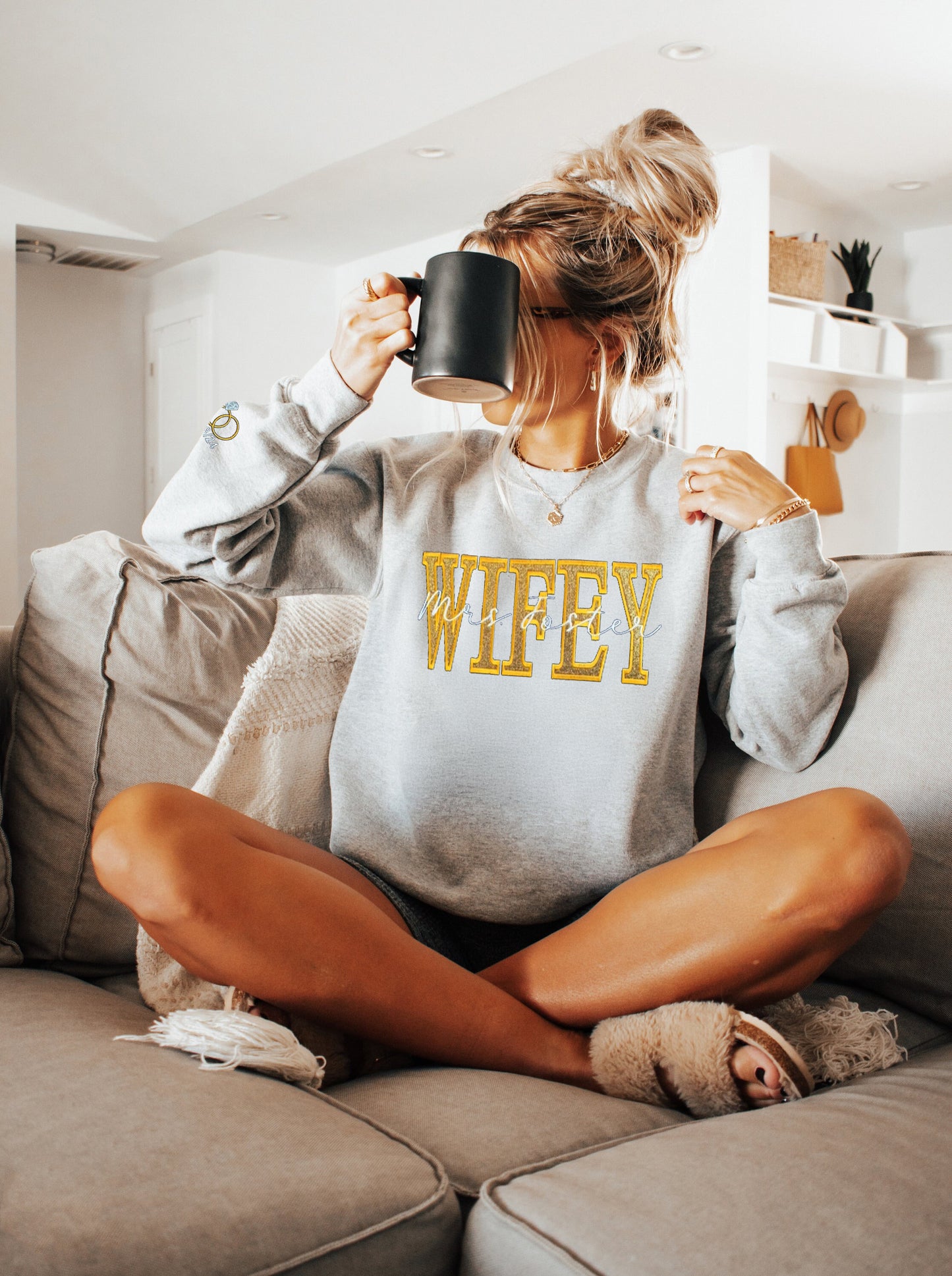 Personalize Embroidered Glitter Wifey Sweatshirt