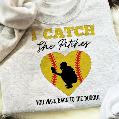 Personalize Softball Hooded Sweatshirt, I Pitch She Catches, She Catches I Pitch