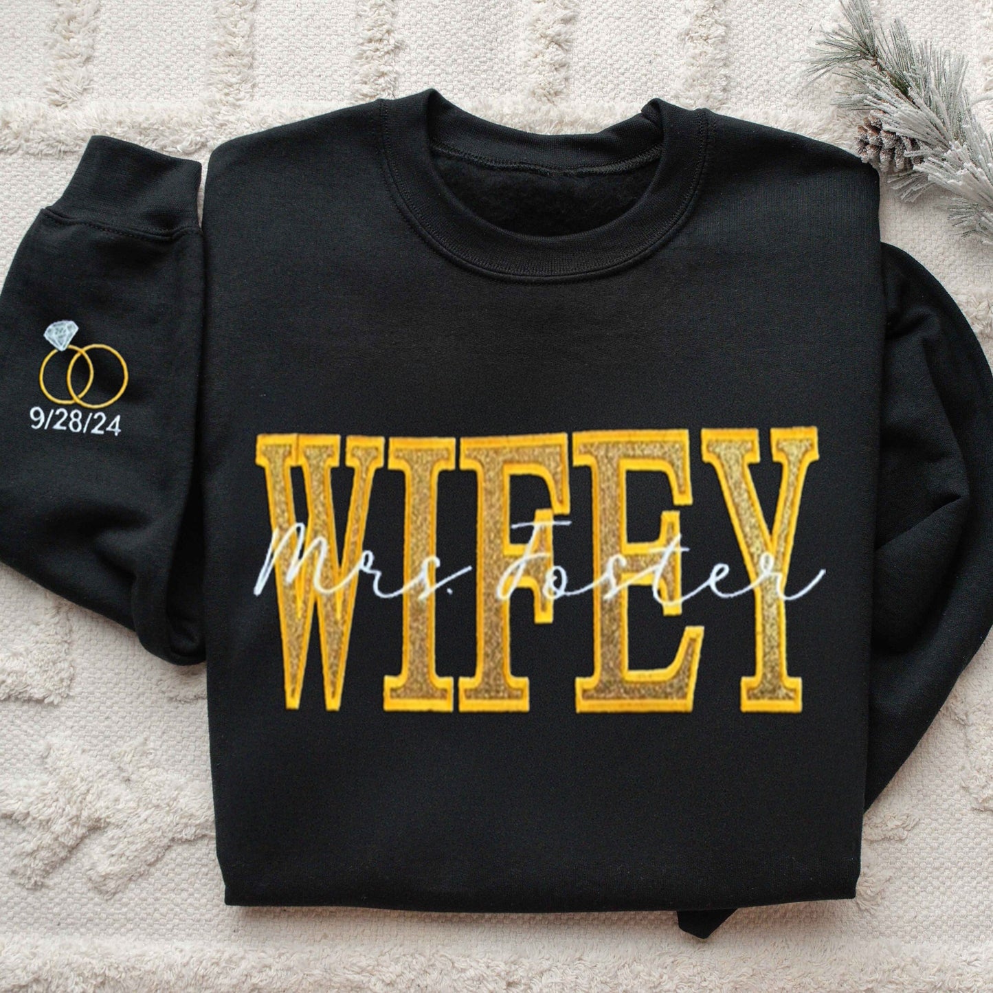 Personalize Embroidered Glitter Wifey Sweatshirt