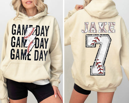 Custom Game Day Mom Baseball/Softball/Football Sweatshirt, Child Name & Number Game Season Shirt, Gameday Sports Mama Sweatshirt