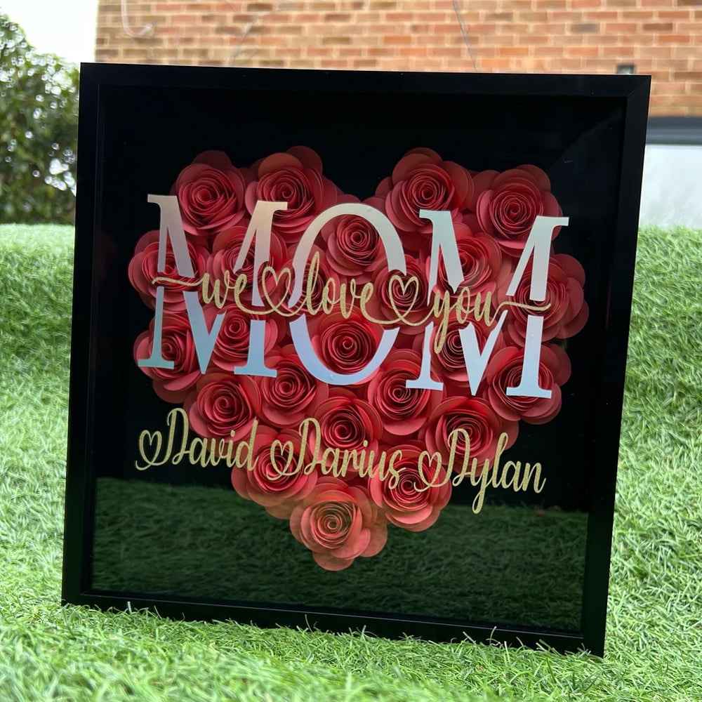 Customized Gift for Mother's Day,Solid Heart Flower Box, Paper Rose Shadow Box