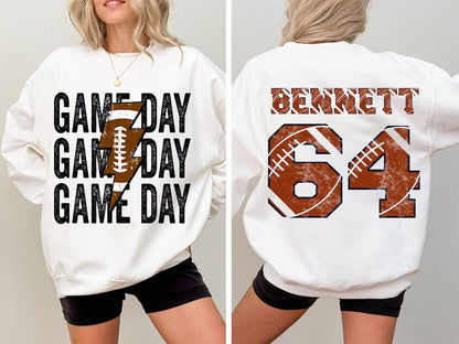 Custom Game Day Mom Baseball/Softball/Football Sweatshirt, Child Name & Number Game Season Shirt, Gameday Sports Mama Sweatshirt