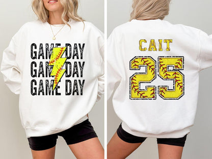 Custom Game Day Mom Baseball/Softball/Football Sweatshirt, Child Name & Number Game Season Shirt, Gameday Sports Mama Sweatshirt