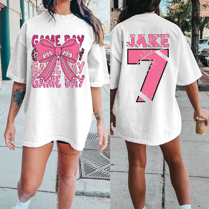 Custom Tackle Breast Cancer Game day Football Bow Print Shirt