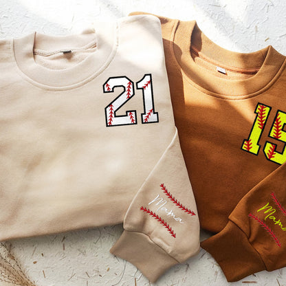 Custom Baseball/Softball Number Embroidery Sweatshirt, Personalized Player Shirts