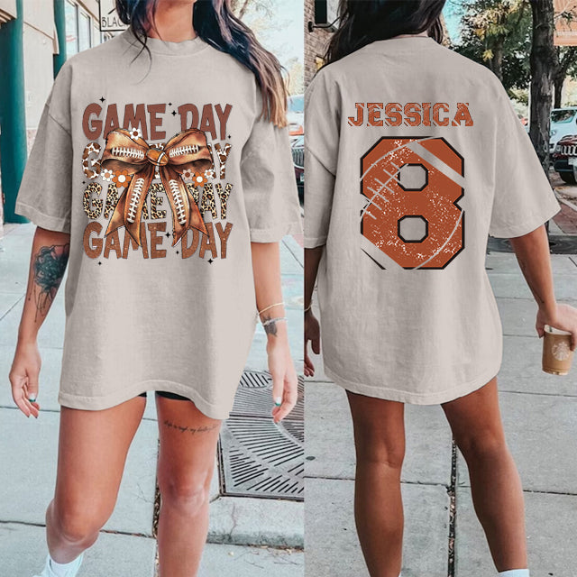 Custom Football Bow Print Shirt，Retro Game Day Print Shirt