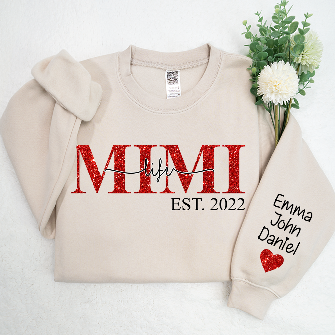 Glitter Mimi Life Est Sweatshirt, Custom Name And Grandkids Sweatshirt