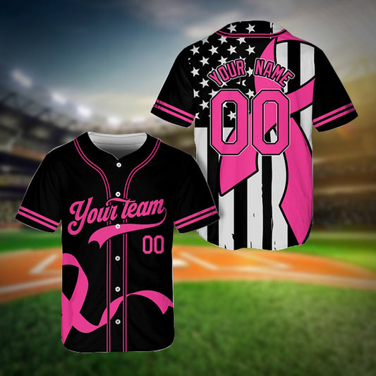 Personalize Breast Cancer Awareness Baseball Jersey Pink Ribbon Baseball Jersey