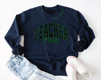 Teacher/Coach/ Career Embroidered Glitter Applique Sweatshirt