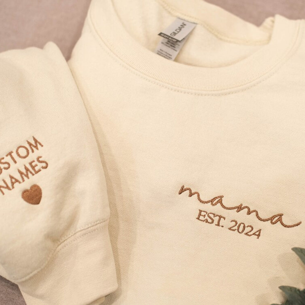 Embroidered Mom Crewneck, Grandmother Sweatshirt with Kids Names, Personalized Embroidered