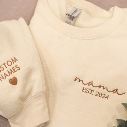 Embroidered Mom Crewneck, Grandmother Sweatshirt with Kids Names, Personalized Embroidered