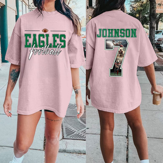 Custom Photo Football Number Sweatshirt, Personalized Team Football Mom T-Shirt