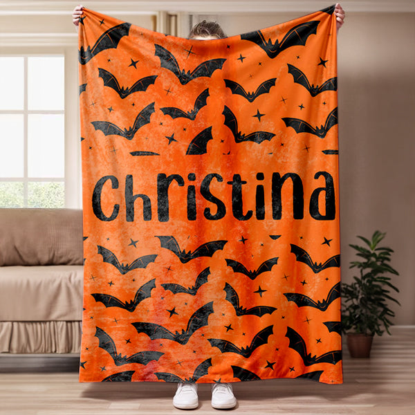 Personalized Halloween Bat Blanket, Custom Halloween Gift, Bat Blanket