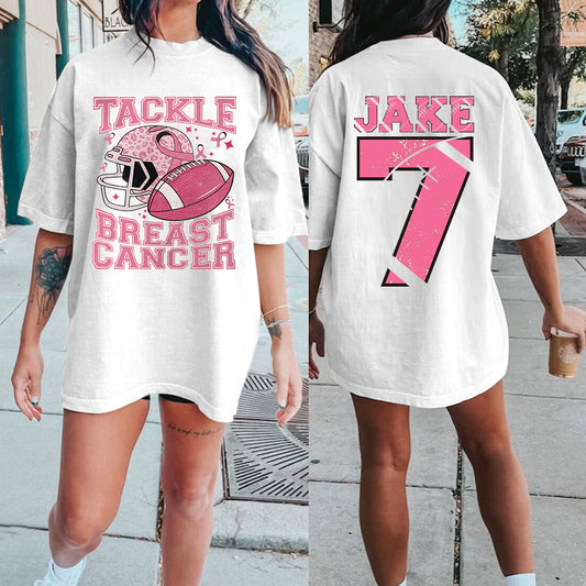 Custom Tackle Cancer Football Print Tee