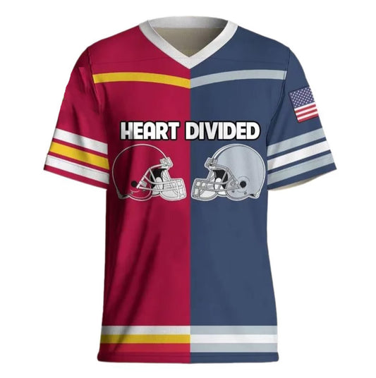 Custom Two Football Team Jersey, Heart Divided Football Jersey