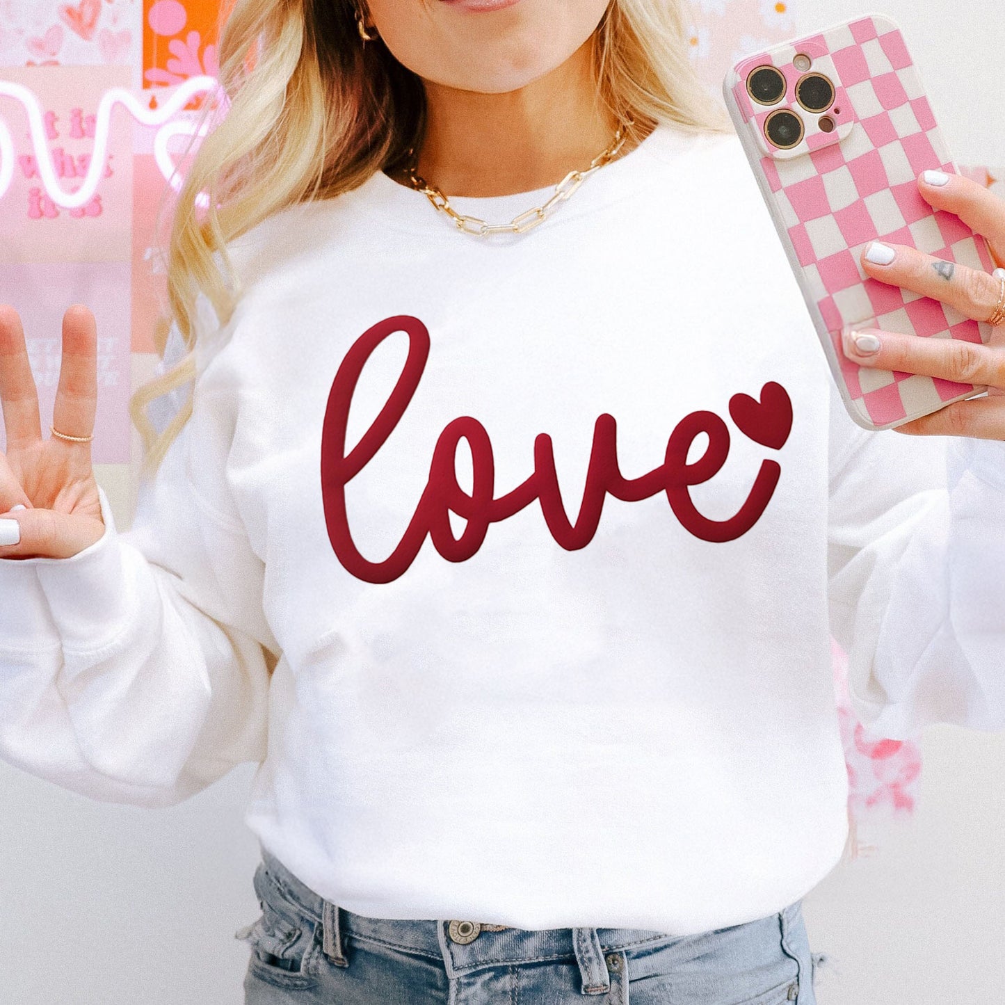 Custom 3D PUFF Embossed Valentine's Day gift，Family Love Sweatshirt