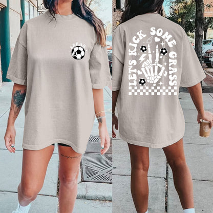 Custom Soccer Mom Shirt, Game Day Soccer Shirt for Mom, Personalized Soccer Grandma Lets Go Kick Some Gras Sweatshirt