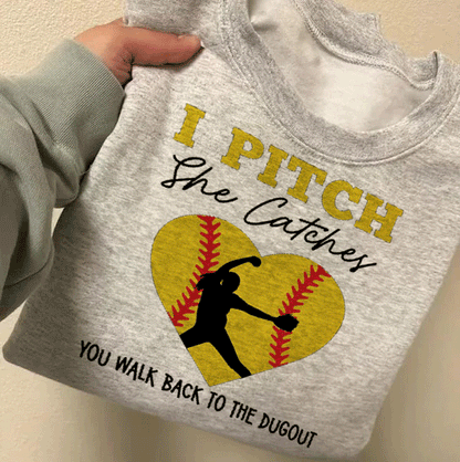 Personalize Softball Hooded Sweatshirt, I Pitch She Catches, She Catches I Pitch