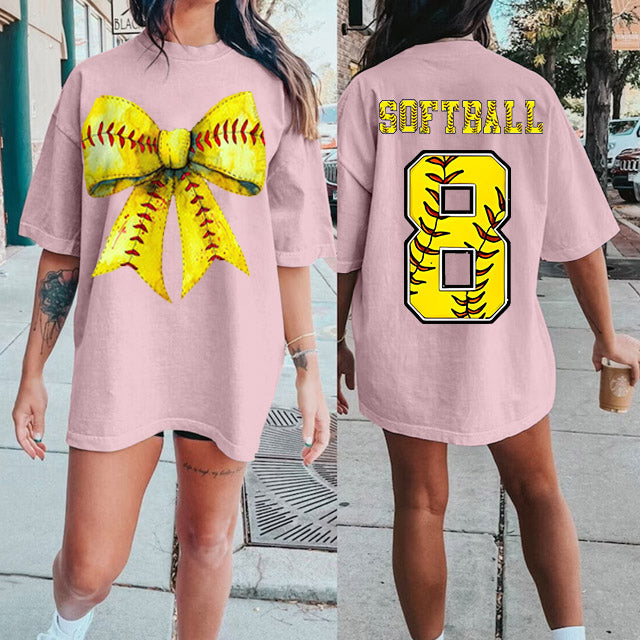 Custom Retro Softball/baseball/basketball/Football Bow Print Shirt