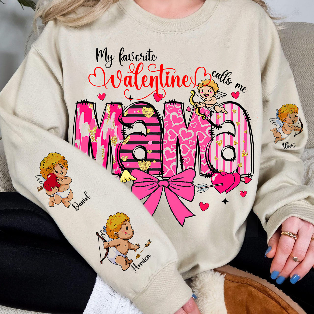 Personalized Gifts For Mama Valentine Sweatshirt Little Cupid Babies