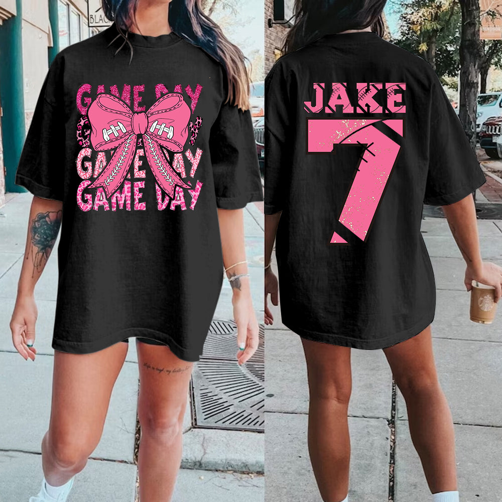 Custom Tackle Breast Cancer Game day Football Bow Print Shirt