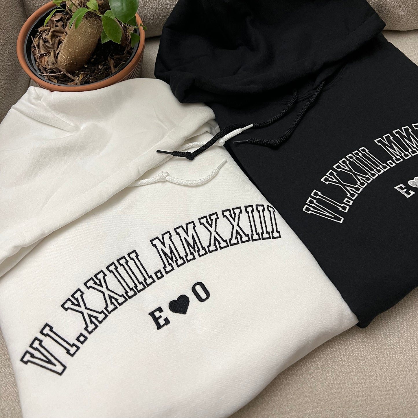 Custom Roman numeral embroidered matching sweatshirts for couples