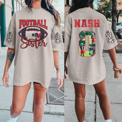 Custom Football Sister Pohto Shirt | School Spirit Tee | Glitter Vinyl Shirt | Football Mom Shirt