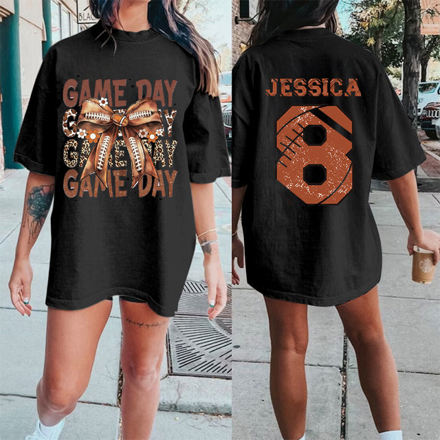 Custom Football Bow Print Shirt，Retro Game Day Print Shirt