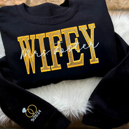 Personalize Embroidered Glitter Wifey Sweatshirt