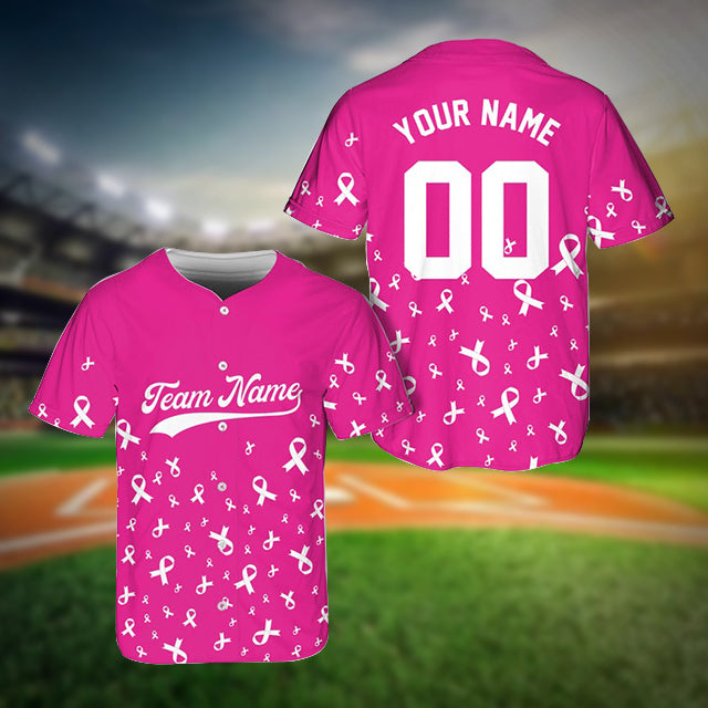 Pink Ribbon Baseball Jersey Support Gift For Breast Cancer Month Cancer Warrior Survivor