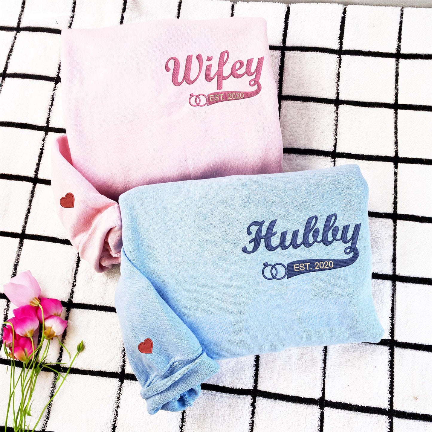 Personalized Wifey and Hubby Sweatshirt, Custom Date Couple Hoodie