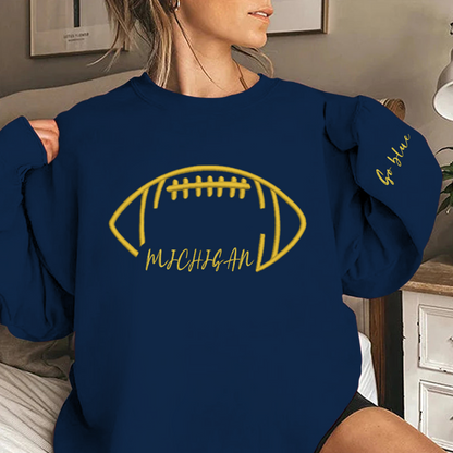 Embroidered Michigan Go blue Game Day Shirt,  Embroidered Touchdown Football Shirt Sweatshirt