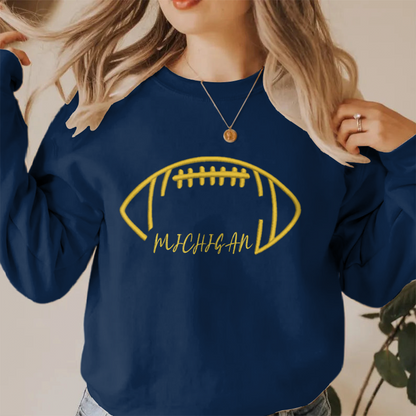 Embroidered Michigan Go blue Game Day Shirt,  Embroidered Touchdown Football Shirt Sweatshirt