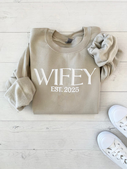 Embossed Wifey Hubby Sets, Wifey Sweatshirt