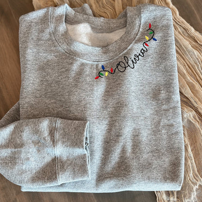 Adult Embroidered Christmas Sweatshirt/Christmas Lights Shirt