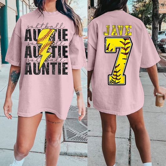 Softball Auntie Shirt Auntie Softball Custom Number on Back Shirt/Softball Auntie Gift Sports/Auntie Softball Game Day Tee