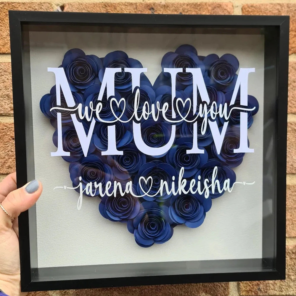 Customized Gift for Mother's Day,Solid Heart Flower Box, Paper Rose Shadow Box