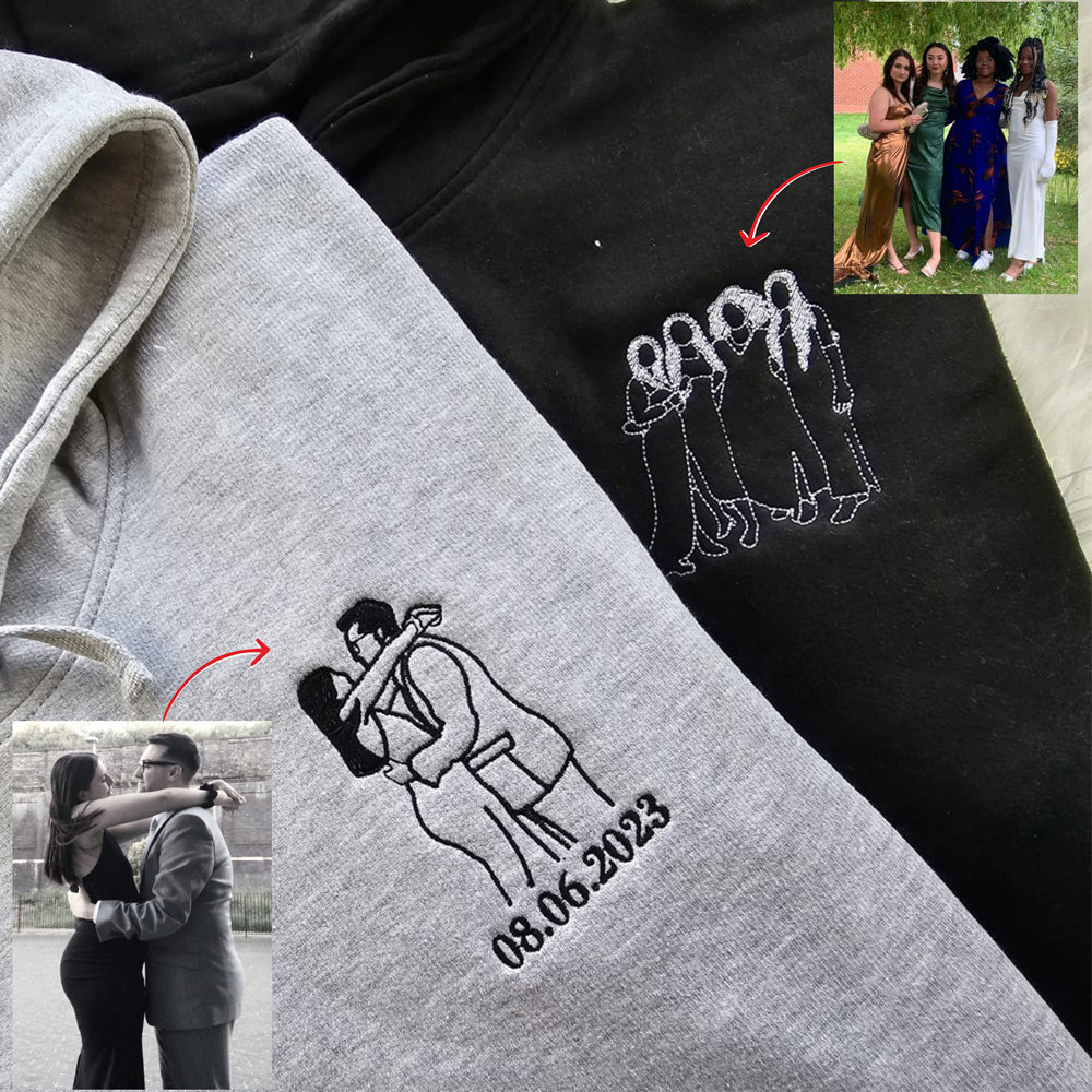 Custom Embroidered Outline Photo Sweatshirt